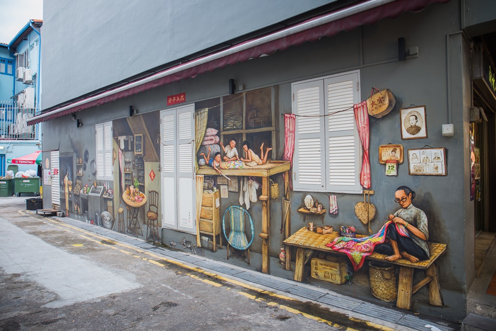 a street art mural in Chinatown Singapore