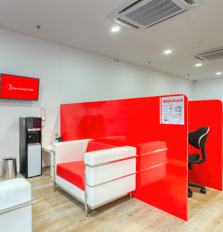 The professional and modern interior of Soon Seng Credit's private money lender office, designed for client comfort.