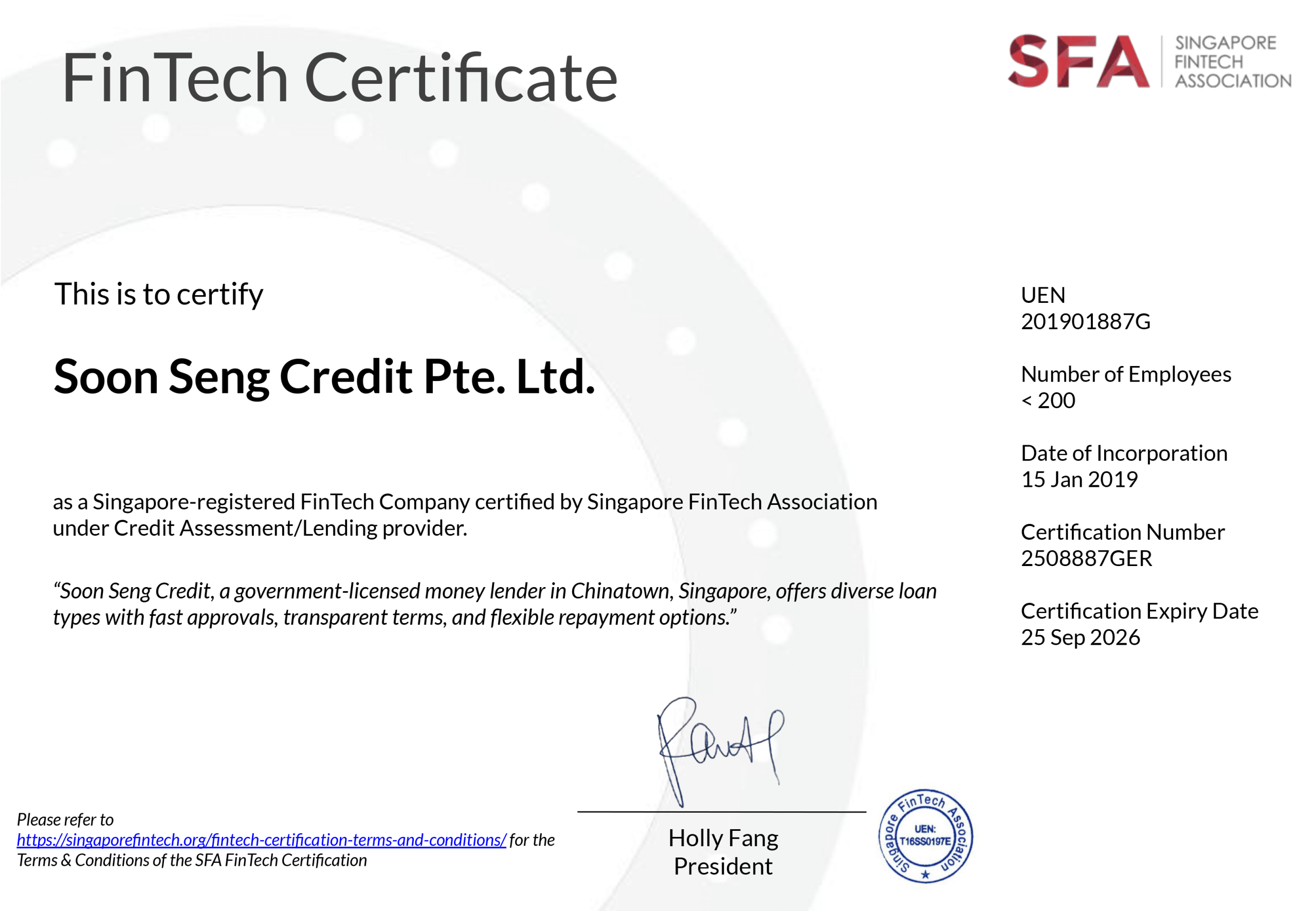 Singapore FinTech Association Endorsement